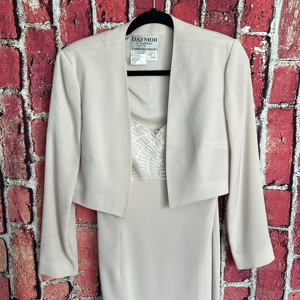 Daymor Couture Cream Dress and Jacket Set - Size 6